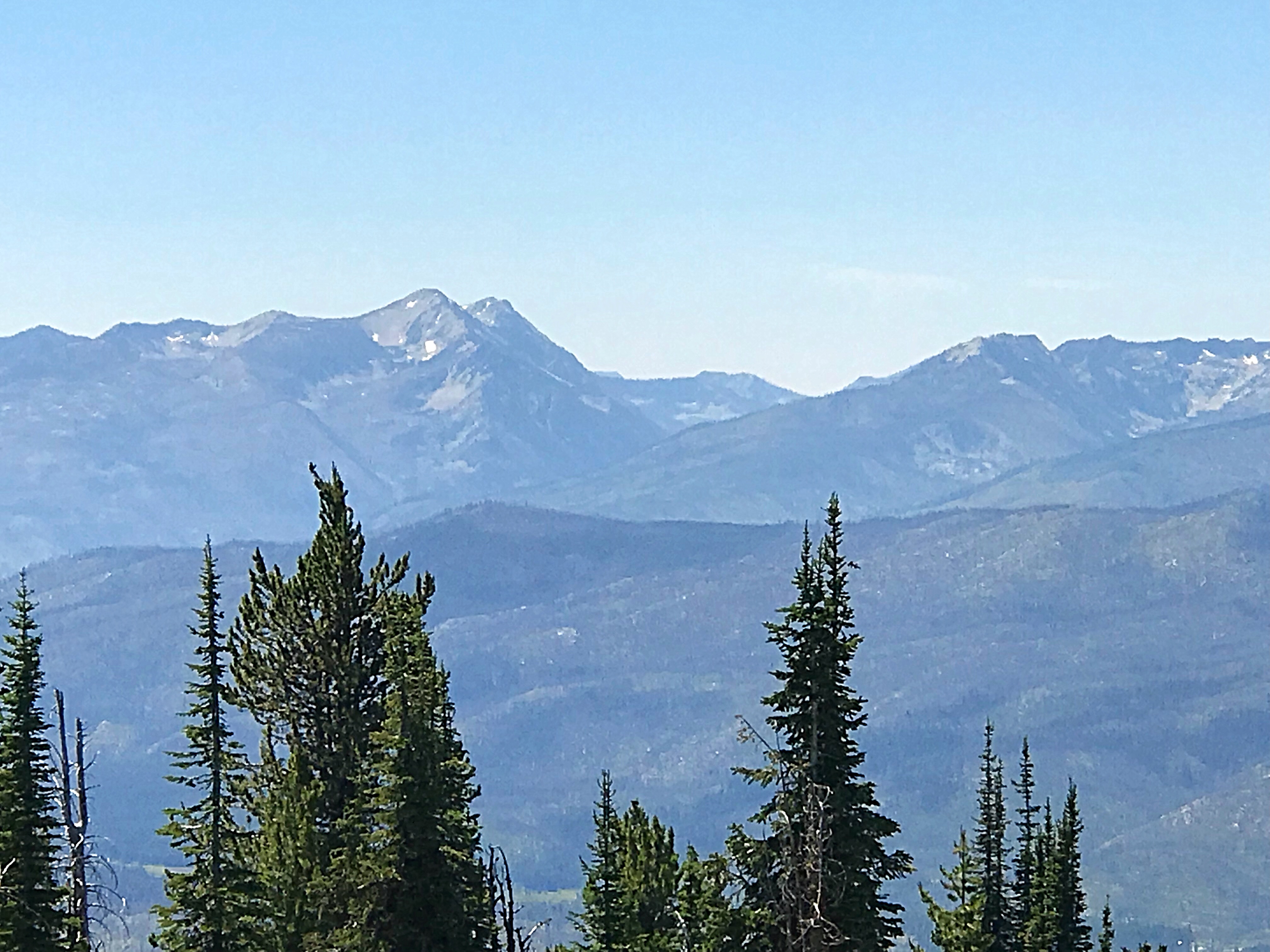 The northern Lick Creek Range viewed from War Eagle Mountain. North and South Loon peaks are on the left. Storm Mountain on the right.