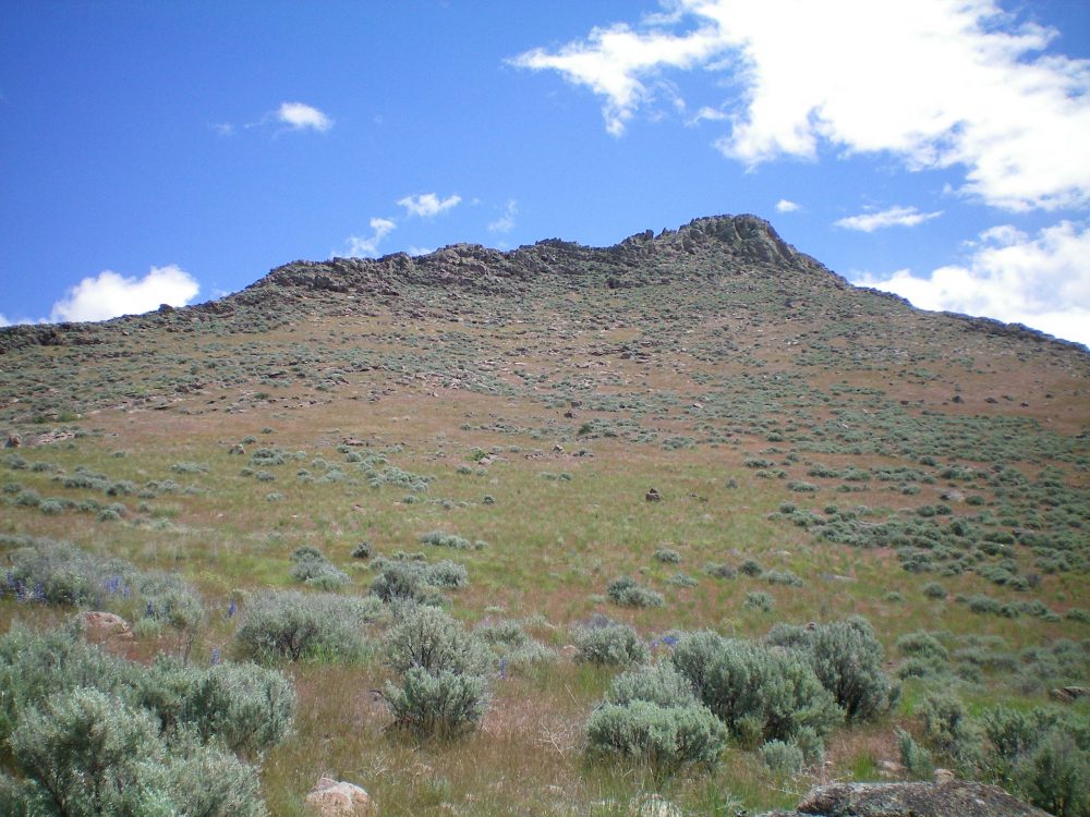 The Southwest Face of Wedge Butte as viewed from the prominent South Gully. Livingston Douglas Photo