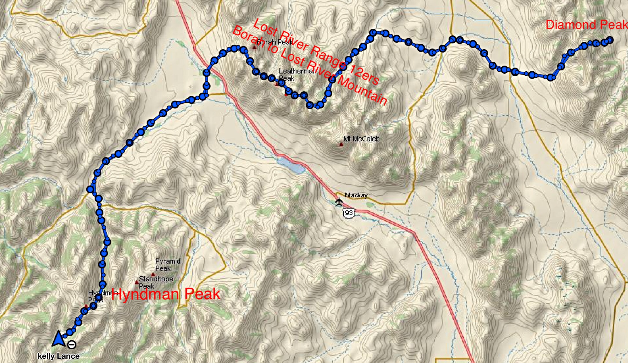 Kelly’s GPS track condenses his ordeal into a compact package. In reality his route was a sprawling journey.