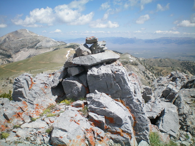 The newly-built summit cairn atop the North Summit of Big Windy Peak. I believe that this is probably the high point, if there is one. Livingston Douglas Photo
