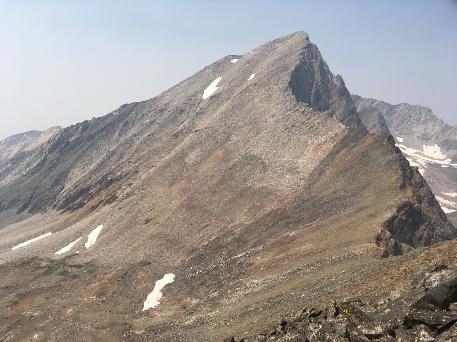 . . . and once he topped out at the base of Old Hyndman’s Summit block he had to turn north and traverse this ridge to Hyndman’s Summit.