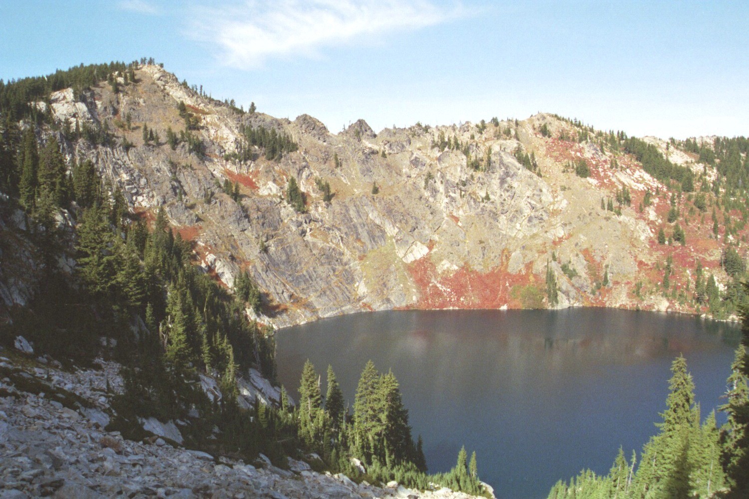 The northeast side of Crag Peak above Heart Lake. View is from the trail across the north face of Heart Peak. October 2006 Mike Hays Photo