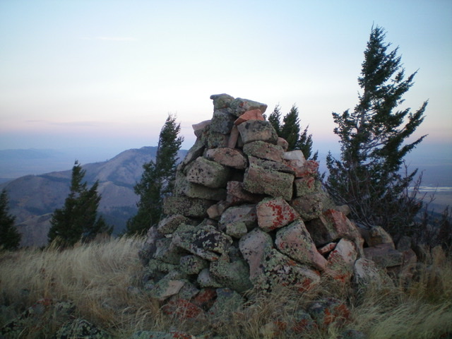 The large cairn atop Peak 8142. Livingston Douglas Photo