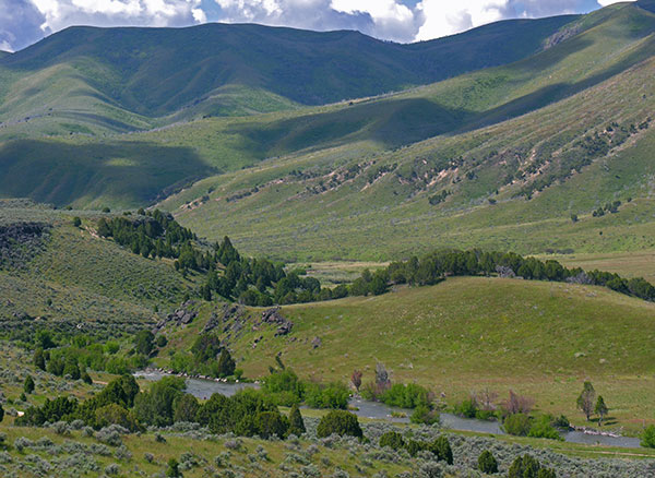 Here the Blackfoot River runs through the Blackfoot Range about 20 miles east of Blackfoot, Idaho. Do not confuse this with the famous Blackfoot River of Montana. Ralph Maughan. Photo