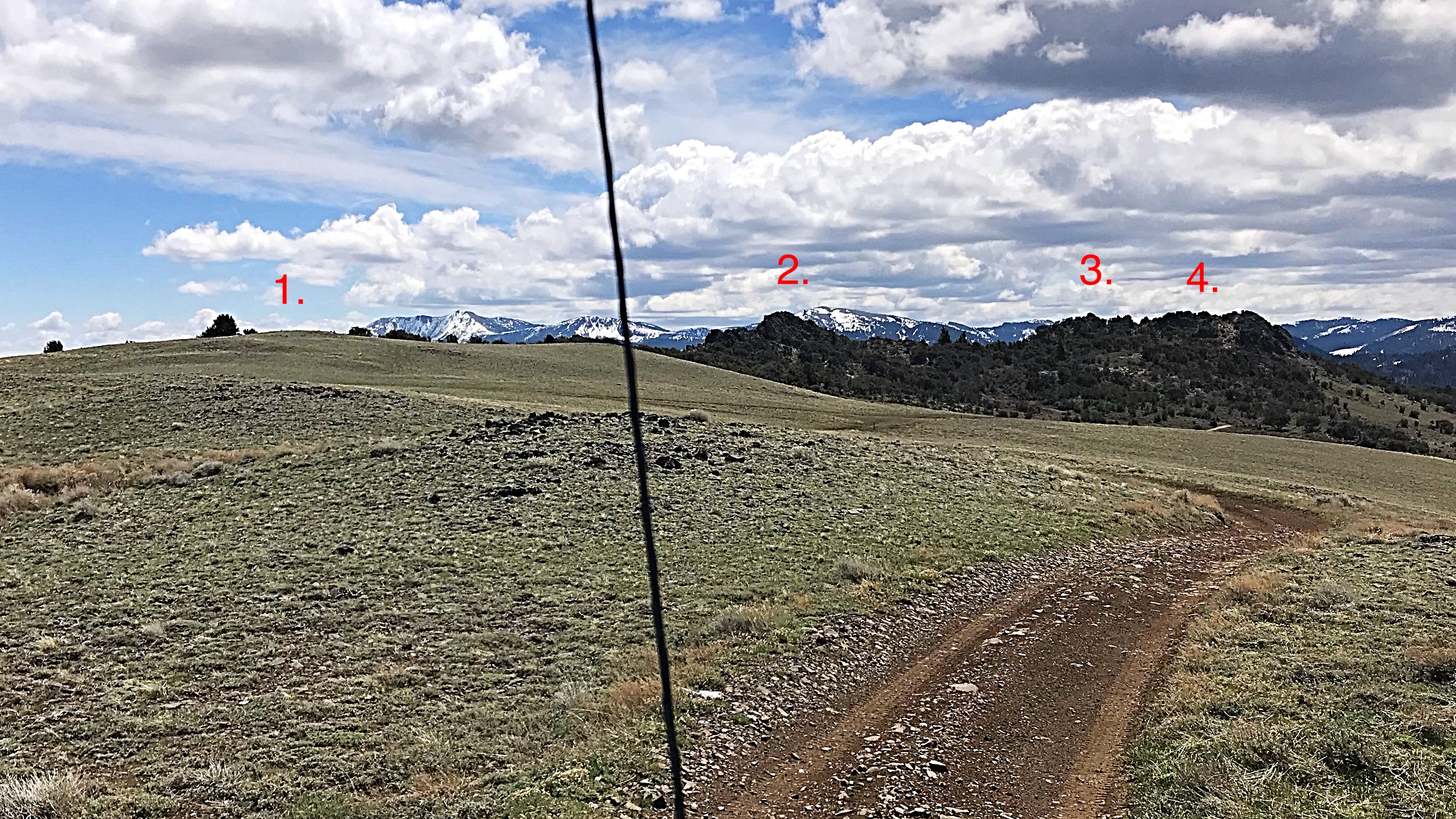 A windshield view of Peak 6820’s four high points. Each has the same last contour. And the winner is Number 3.