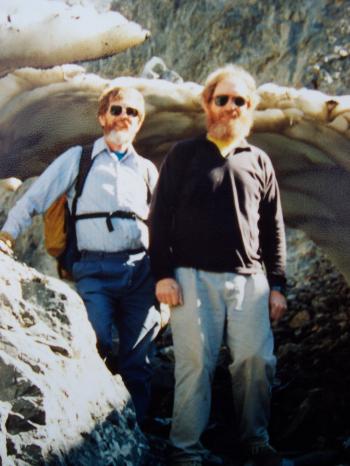 Chuck Ferguson (L) and David Ferguson (R) in Jones Creek, Lost River Range, after climbing No Regret Peak July of 1994. Rick Baugher Photo