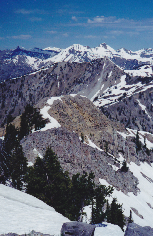 The view looking northwest from Richards Peak to Mountain Baird and Elkhorn Peak. Needles Peak is in the mid-ground. Rick Baugher Photo.