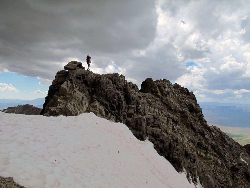 Chicken Out Ridge. The snow bridge starts at the base of the nose and proceeds to the left. Photo - Anne Boyles