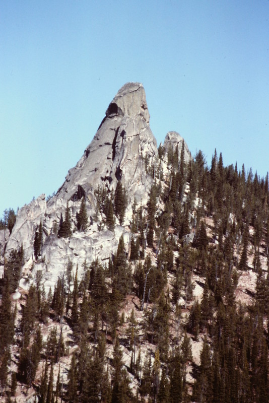 This is the highest spire viewed from below on its south side. The route described above is on the opposite side of the spire.