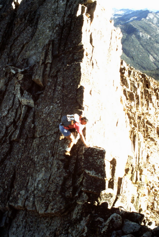 Basil just about at the notch between the two summits.