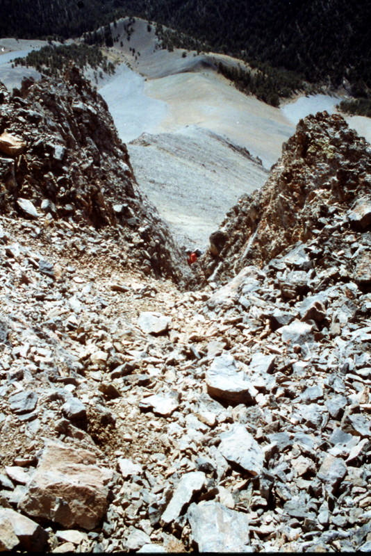 The saddle between Bad Rock Peak and Mount Church can be reached by climbing this debris filled gully.