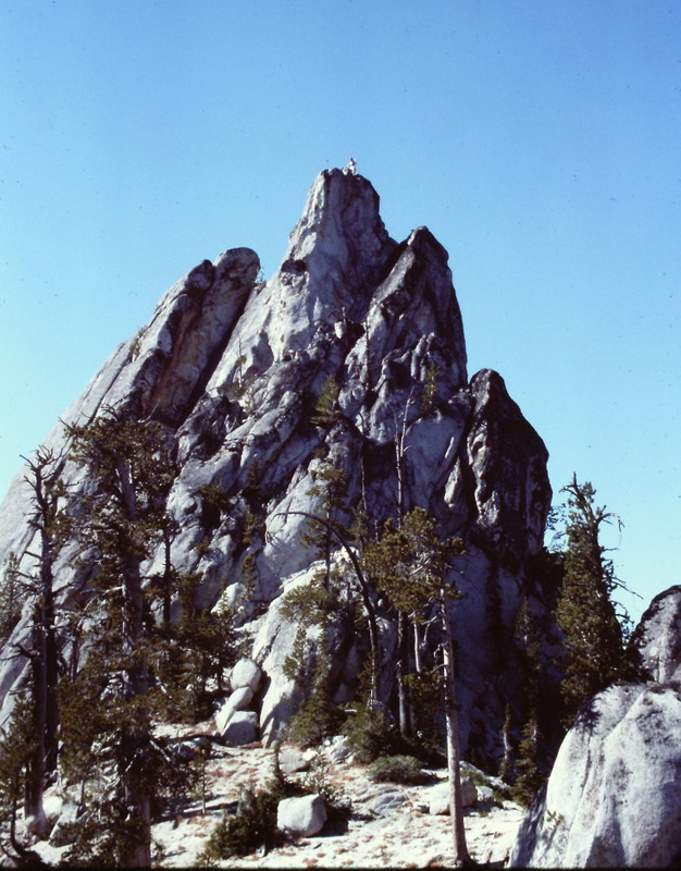This formation is the hight point of Needles Peak. Its summit can be reached by a short Class 4 climb.