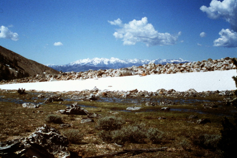 You can find flat places to camp near the top of the pass. The view is to the west and the Pioneer Mountains.