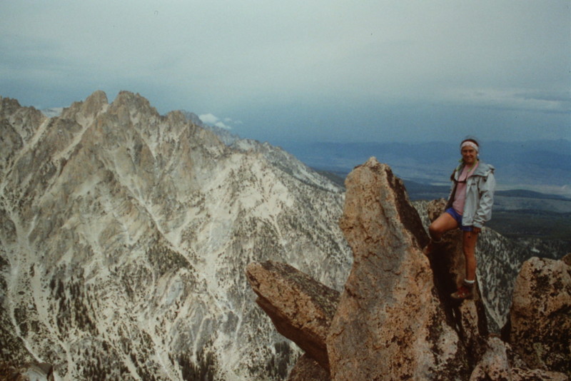 The summit tower is not a problem on this peak. Dana Hansen on the summit.