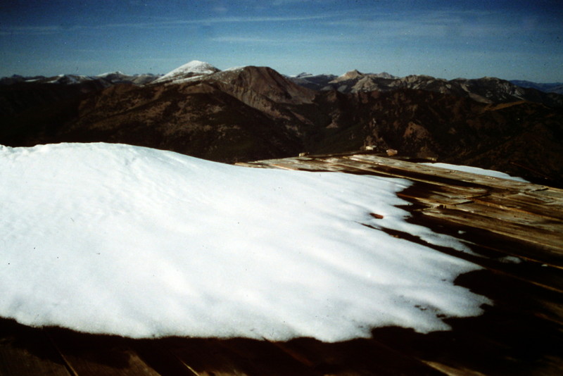 Snow on the remains of the old lookout in October of 1992.