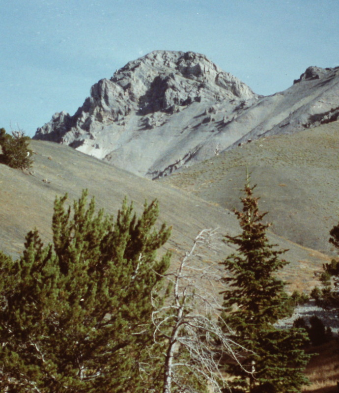 Bad Rock Peak from somewhere in Lone Cedar Creek. Lone Cedar Creek is tough to traverse in its lower reaches and after you accomplish the task you are treated to acres of talus. Its true wilderness up there.