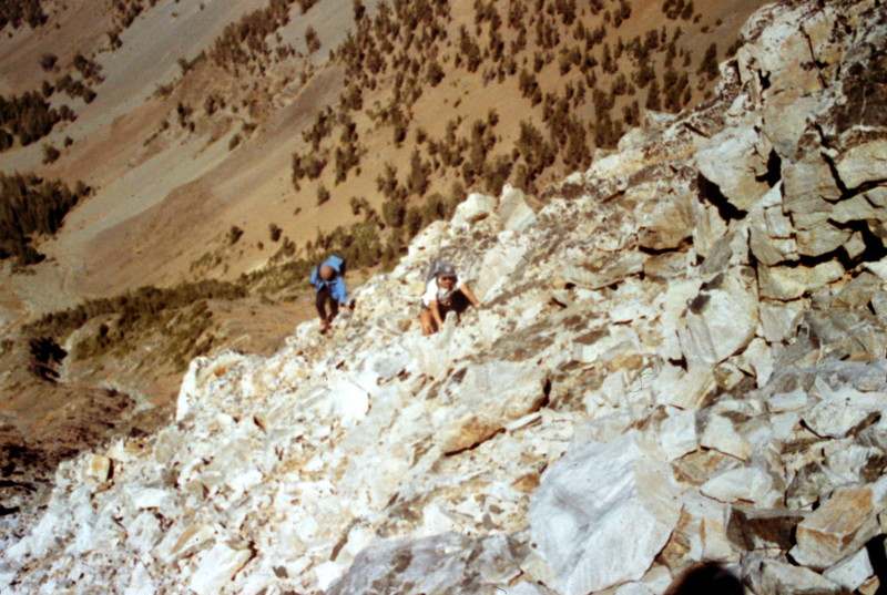 Ascending the route mid-mountain.