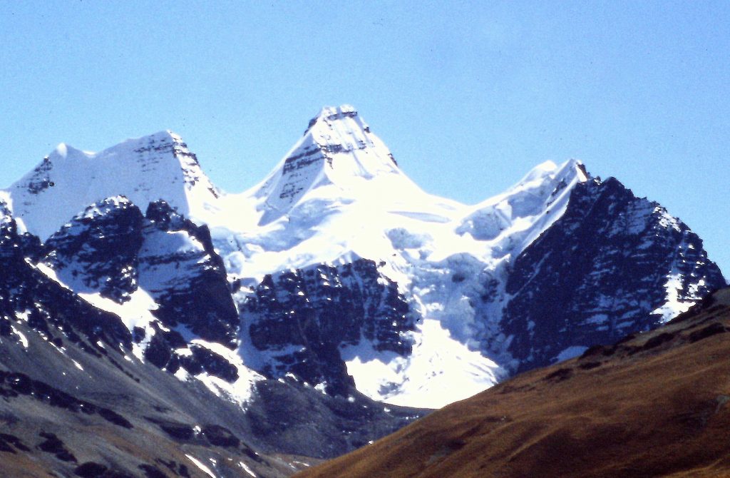 Condoriri. Our 17,000 foot camp was located at the top of the center cliff. It just does not get any better. Ala Norte on the left, Condoriri center and Al Sur on the right.y