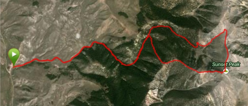 My GPS track for a traverse of the peak. We took the west ridge up and then dropped northwest of the summit and descended the adjacent canyon.
