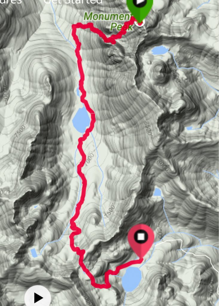 My GPS track from Monument Peak to Black Lake.
