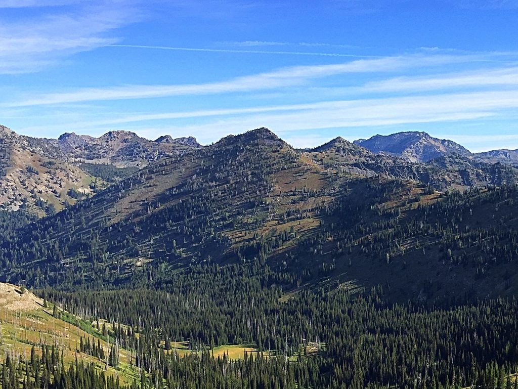 Pyramid Benchmark viewed from Purgatory Peak. The east ridge is descending from the summit to the right.