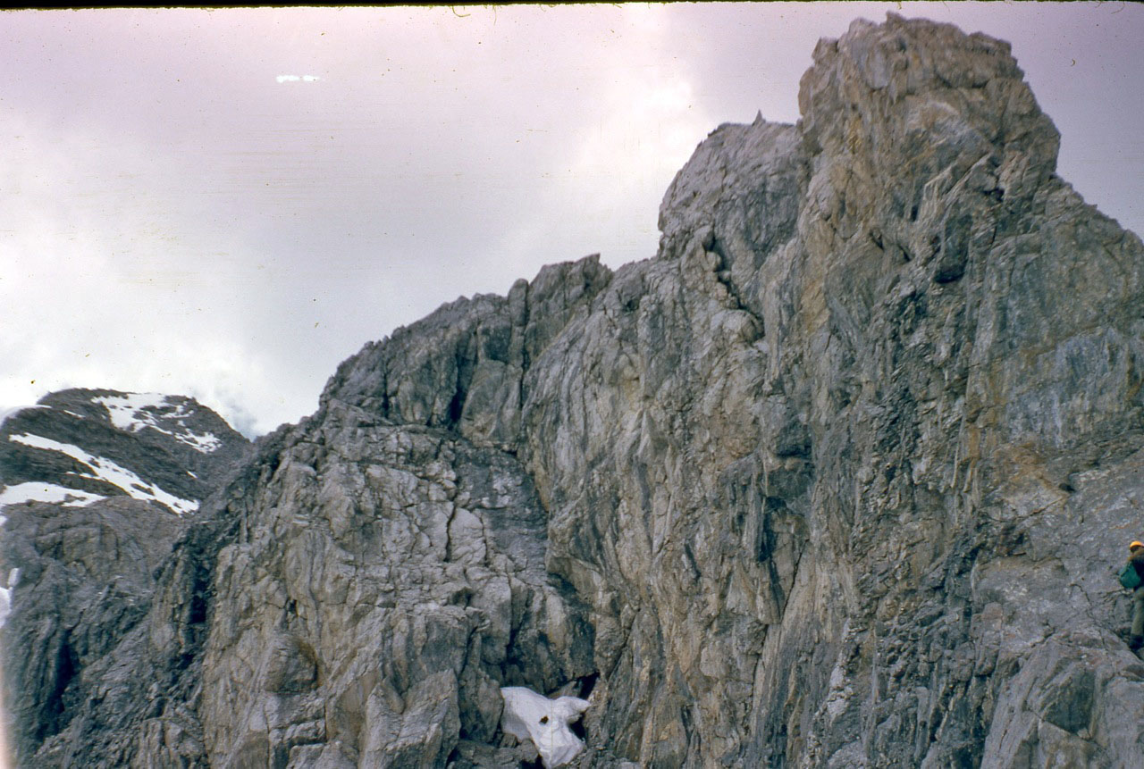 Looking up the route. Wayne Boyer is barely visible on the right side of this photo. Photo - Lyman Dye