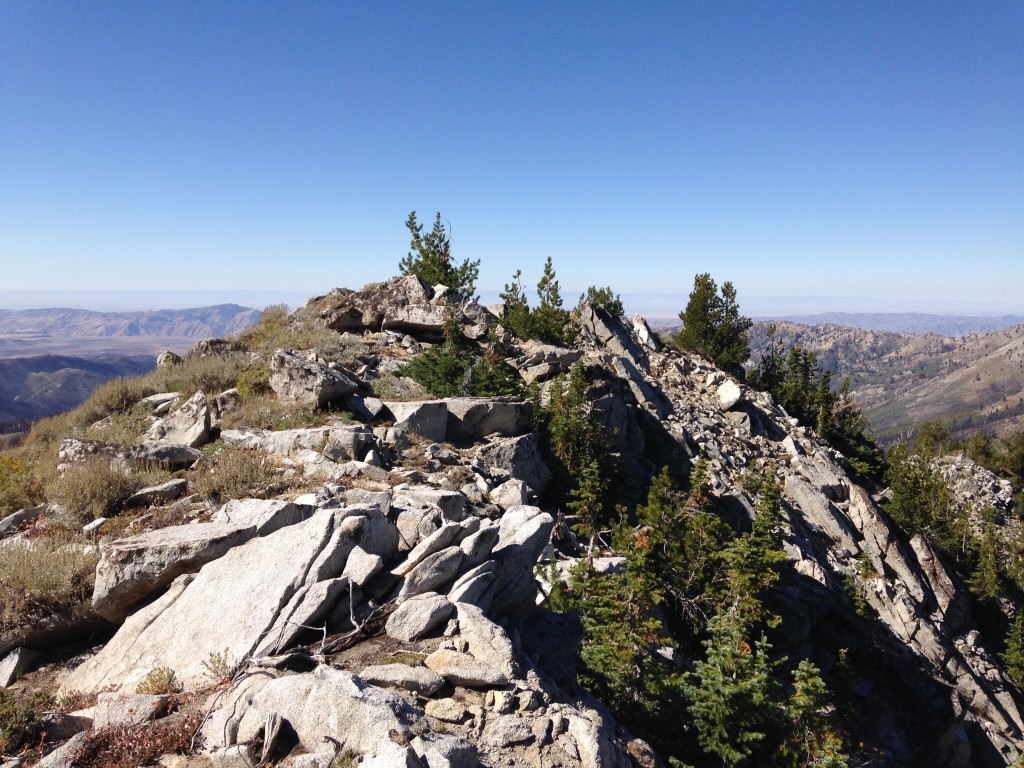 The peak is composed mostly of granite which pops out here and there on it's summit ridge.