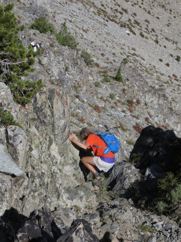 Tamara is at the top of the gully swing around the rock. You is at the top of the diagonal gully where you have to swinging around the rock to gain entry. You can see you and Dan in the upper left. can see you and Dan in the upper left. John Fadgen Photo